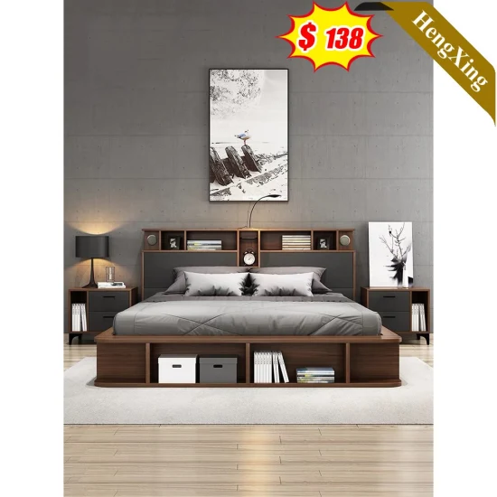 モダンなアメリカンスタイルの寝室の家具ホームホテル木製収納ベッドルームソファベッドキングサイズベッド (UL-22NR8058)